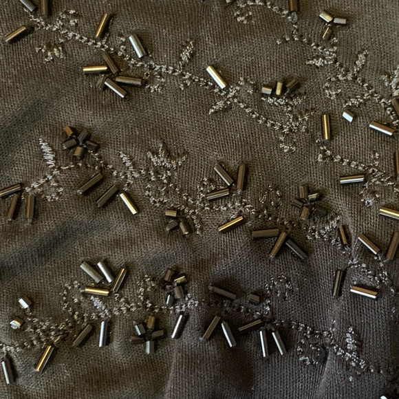 LOFT Blouse Small Black Beaded Velvet Trim - Picture 3 of 8